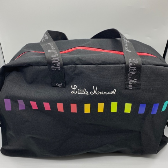 Little Marcel Black with Multicolour Band 48hr Canvas Fabric travel tote bag - Picture 2 of 5